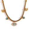 Wholesale Fashion Niche Bracelet And Necklace Set Stainless Steel Geometric Mesh Chain Beads With Turquoise Eye Electroplated For Women