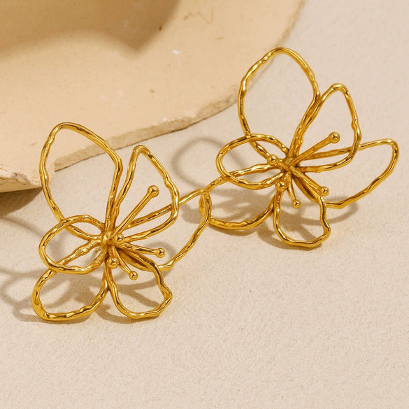 Wholesale Fashion Niche Design Personality Flower Earrings For Women Stainless Steel 18K Gold Plated