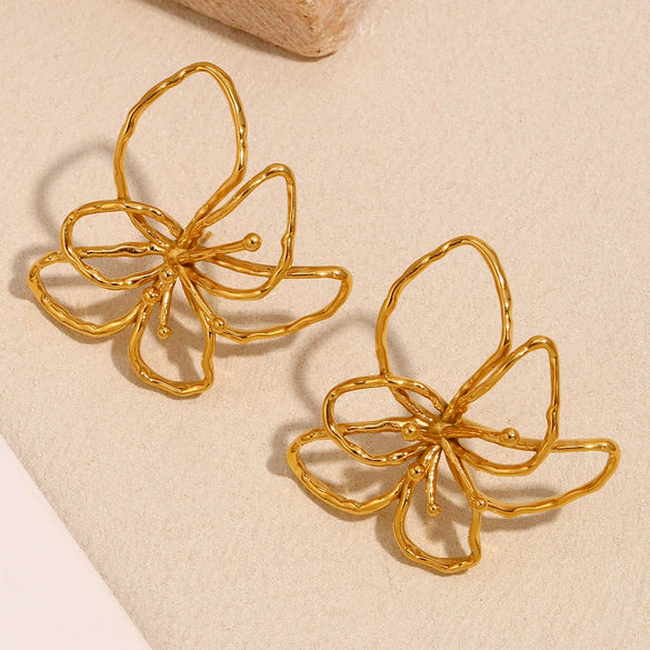 Wholesale Fashion Niche Design Personality Flower Earrings For Women Stainless Steel 18K Gold Plated