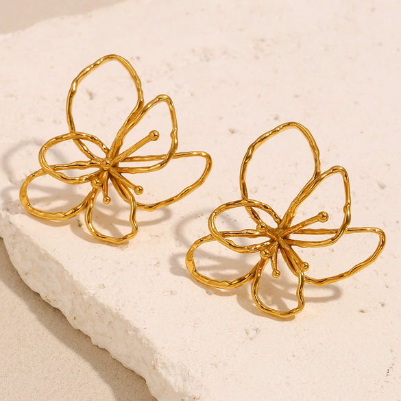 Wholesale Fashion Niche Design Personality Flower Earrings For Women Stainless Steel 18K Gold Plated