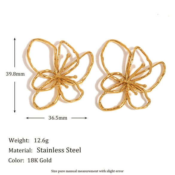 Wholesale Fashion Niche Design Personality Flower Earrings For Women Stainless Steel 18K Gold Plated