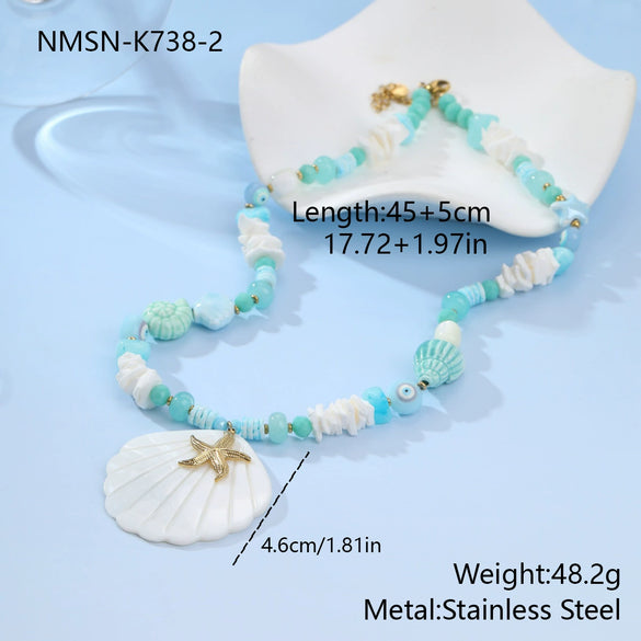 Wholesale Fashion Ocean Style Geometric Shell Starfish Pendant Stainless Steel 18K Electroplated Necklace For Women
