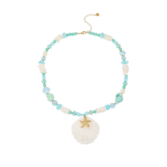 Wholesale Fashion Ocean Style Geometric Shell Starfish Pendant Stainless Steel 18K Electroplated Necklace For Women