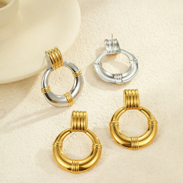 Wholesale Fashion Ol Geometric Stainless Steel Hoop Earrings Plated With 18K Gold For Women