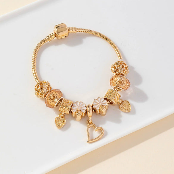 Wholesale Fashion Ol Unisex Copper Alloy Bracelet With Heart Flowers Geometric Patterns And Electroplating