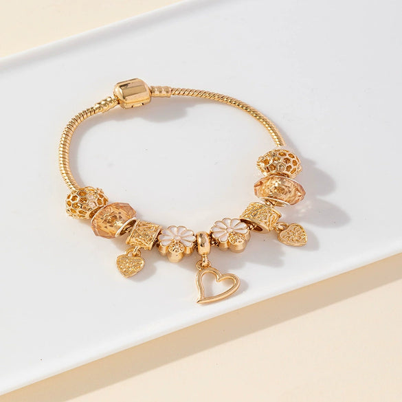 Wholesale Fashion Ol Unisex Copper Alloy Bracelet With Heart Flowers Geometric Patterns And Electroplating