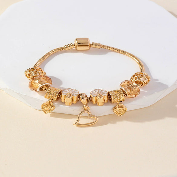 Wholesale Fashion Ol Unisex Copper Alloy Bracelet With Heart Flowers Geometric Patterns And Electroplating