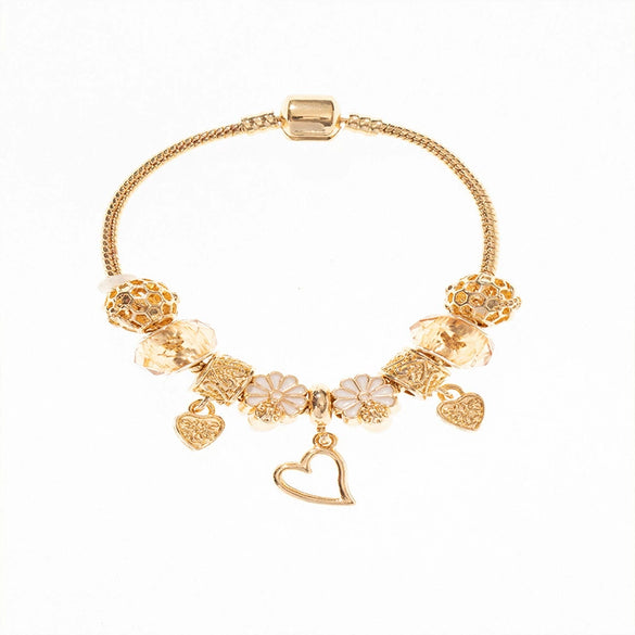 Wholesale Fashion Ol Unisex Copper Alloy Bracelet With Heart Flowers Geometric Patterns And Electroplating