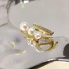 Wholesale Fashion Open Multibead Highgloss Natural Freshwater Pearl Ring Copper 18K Goldfilled