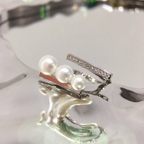 Wholesale Fashion Open Multibead Highgloss Natural Freshwater Pearl Ring Copper 18K Goldfilled