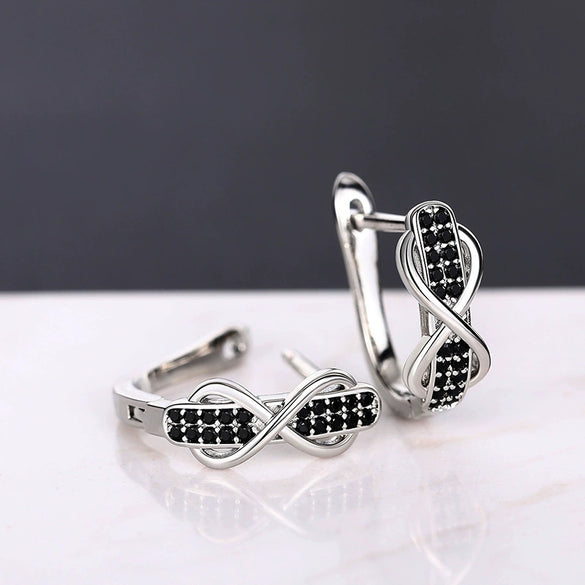 Wholesale Fashion Personality Contrast Color Earrings With Infinite 8 Lines Micro Inlay Copper Material Geometric Pattern Zircon Treatment For Women