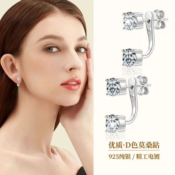 Wholesale Fashion Personality Double Wear Moissanite Earrings In S925 Sterling Silver With Geometric Style And Electroplating Treatment For Women