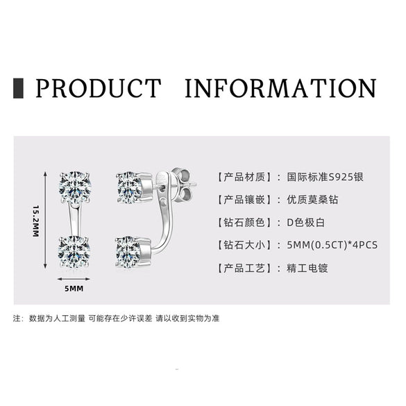 Wholesale Fashion Personality Double Wear Moissanite Earrings In S925 Sterling Silver With Geometric Style And Electroplating Treatment For Women