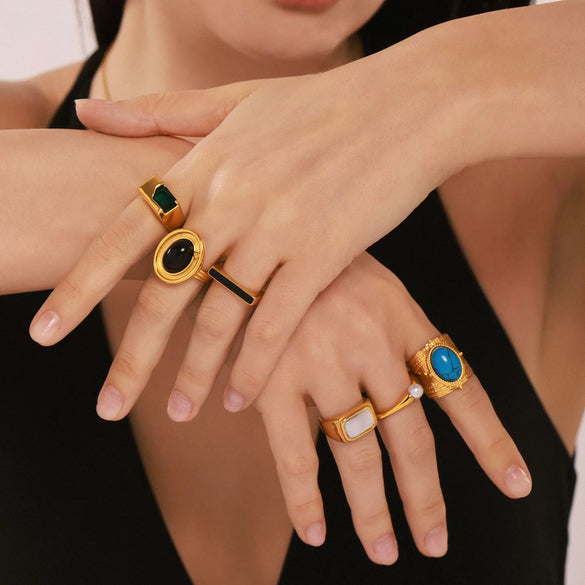 Wholesale Fashion Personality Ins Wind Stainless Steel Color Retention Finger Ring With Zircon Inlay And Geometric Styling Electroplated