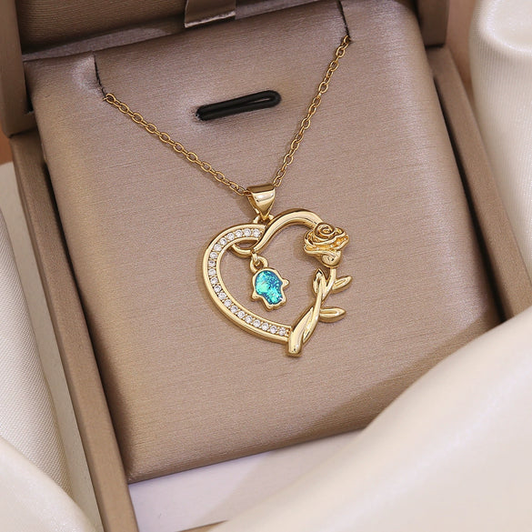 Wholesale Fashion Plated Copper Love Heart Shape Butterfly Pendant Necklace