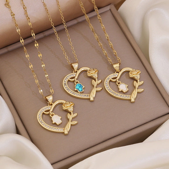 Wholesale Fashion Plated Copper Love Heart Shape Butterfly Pendant Necklace