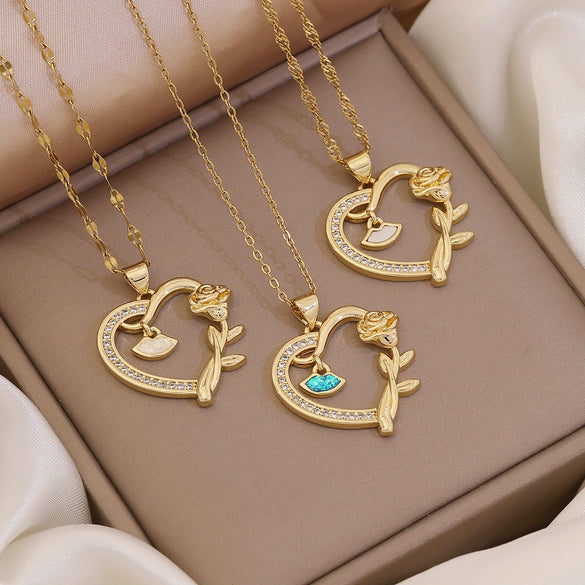 Wholesale Fashion Plated Copper Love Heart Shape Butterfly Pendant Necklace