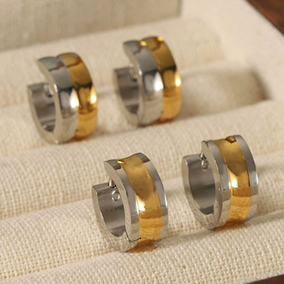 Wholesale Fashion Punk Stainless Steel Ear Buckle Earrings With 18K Golden Face Vacuum Real Gold Electroplating In Pvd Furnace
