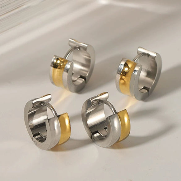 Wholesale Fashion Punk Stainless Steel Ear Buckle Earrings With 18K Golden Face Vacuum Real Gold Electroplating In Pvd Furnace