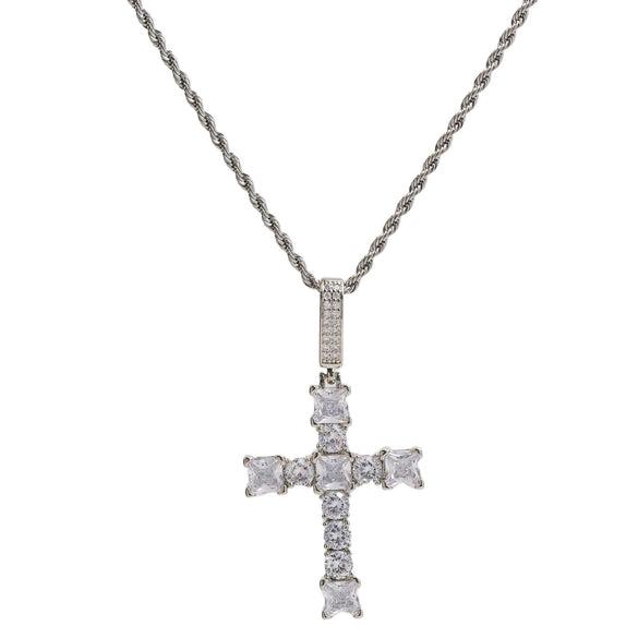 Wholesale Fashion Religious Cross Pendant Necklace Brass Zircon Electroplated For Women