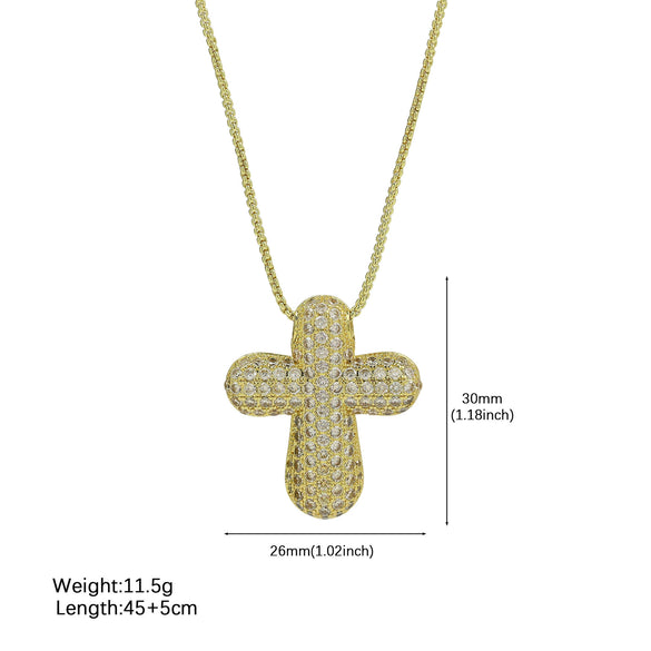Wholesale Fashion Religious Cross Pendant Necklace Brass Zircon Electroplated For Women