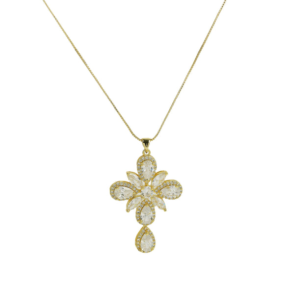 Wholesale Fashion Religious Cross Pendant Necklace Brass Zircon Electroplated For Women