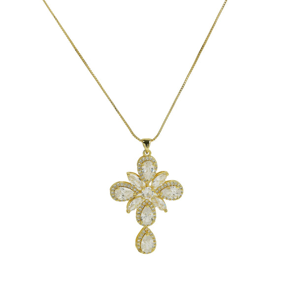 Wholesale Fashion Religious Cross Pendant Necklace Brass Zircon Electroplated For Women