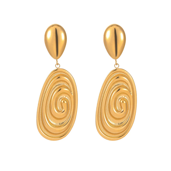 Wholesale Fashion Retro Conch Shape Oval Stainless Steel Earrings With Electroplating For Women