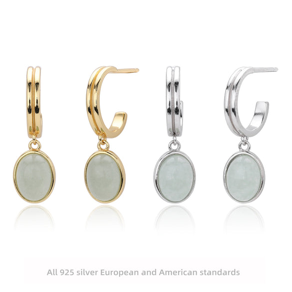 Wholesale Fashion Retro Court Style Earrings With Dongling Jade Pendant 925 Silver Electroplated For Women