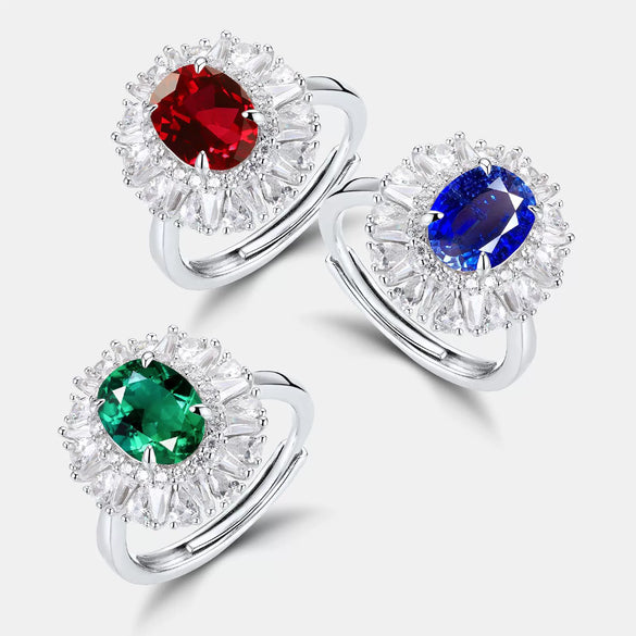 Wholesale Fashion Retro Geometric Cultured Color Gem Ring S925 Silver Inlaid With Diamonds