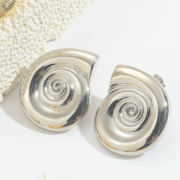 Wholesale Fashion Retro Glossy Copper Plated Spiral Conch Shape Animal Zodiac Design Earrings Unisex