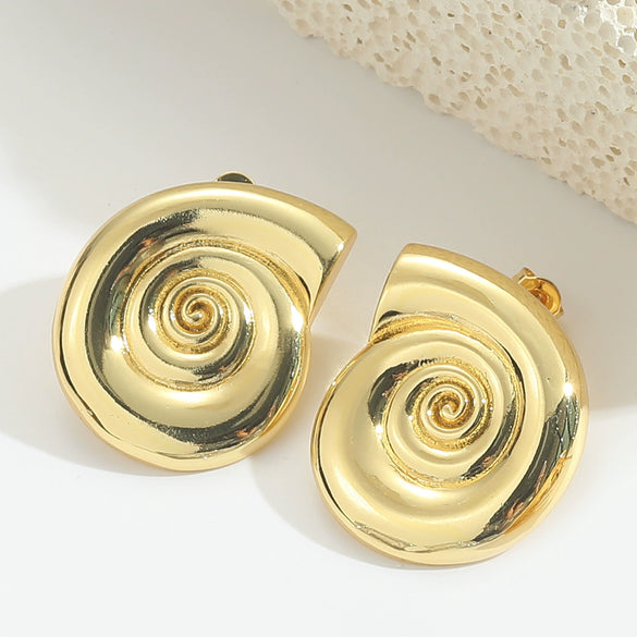 Wholesale Fashion Retro Glossy Copper Plated Spiral Conch Shape Animal Zodiac Design Earrings Unisex