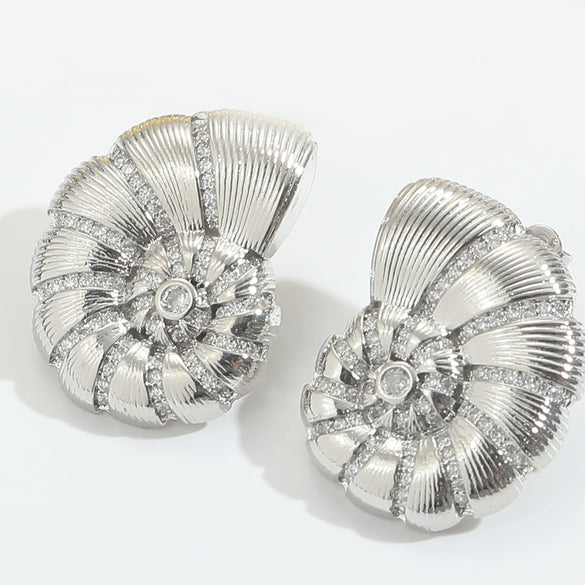 Wholesale Fashion Retro Glossy Copper Plated Spiral Conch Shape Animal Zodiac Design Earrings Unisex