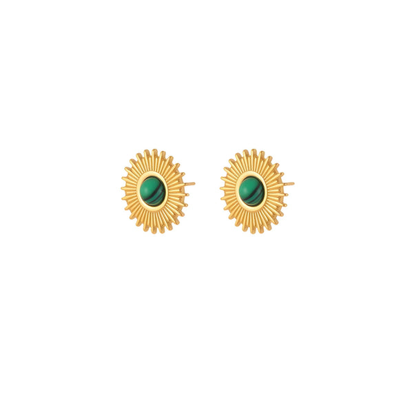 Wholesale Fashion Retro Gold Electroplated Stainless Steel Geometric Sunshaped Women's Earrings With Natural Stones
