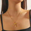 Wholesale Fashion Retro Gold Plated Stainless Steel Geometric Heart Shape Pendant Snake Bone Chain Necklace For Women