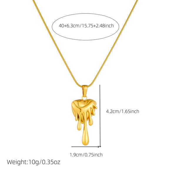 Wholesale Fashion Retro Gold Plated Stainless Steel Geometric Heart Shape Pendant Snake Bone Chain Necklace For Women