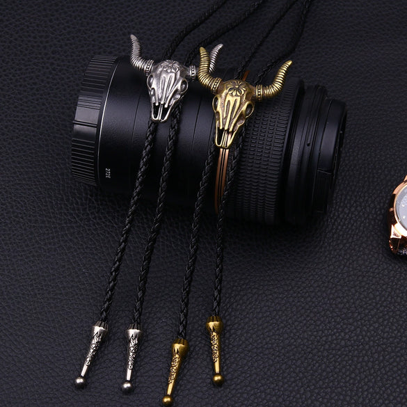 Wholesale Fashion Retro Unisex Alloy And Artificial Leather Animal Cow Head Handmade Necklace