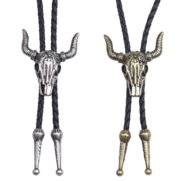 Wholesale Fashion Retro Unisex Alloy And Artificial Leather Animal Cow Head Handmade Necklace
