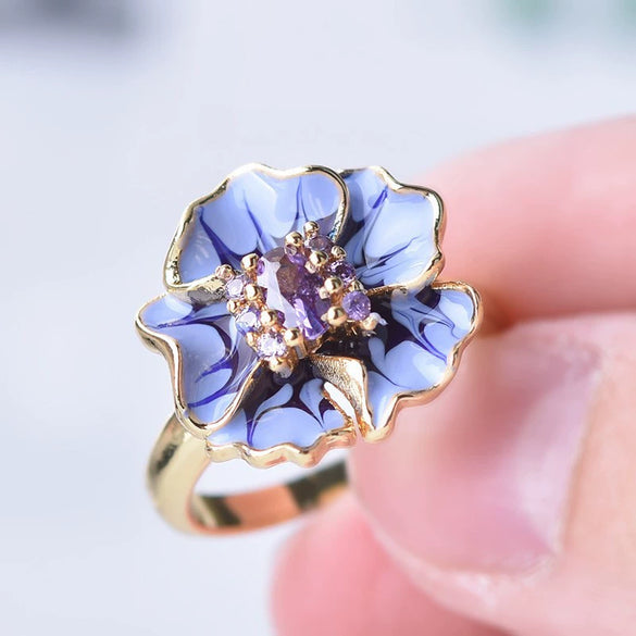 Wholesale Fashion Rings Metal Blooming Flowers Minimalist Style Electroplating Unisex Jewelry
