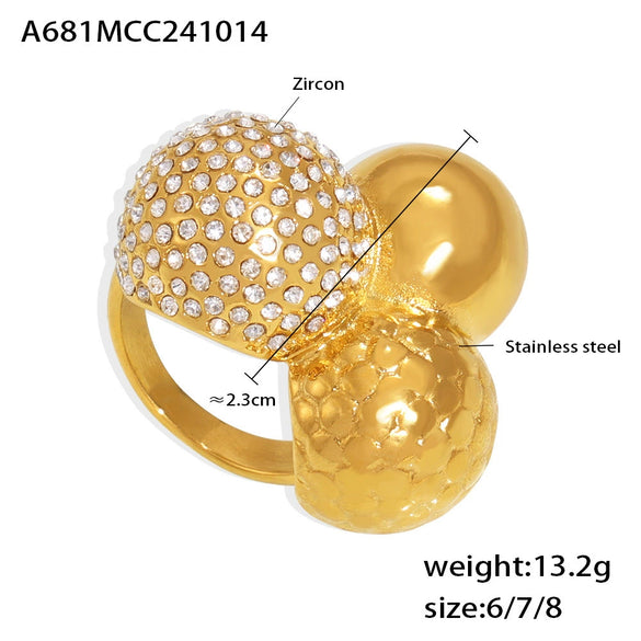 Wholesale Fashion Round Ring Made Of 316L Stainless Steel With Zircon And Geometric Pattern Plated With 18K Real Gold Color For Women