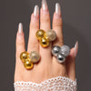 Wholesale Fashion Round Ring Made Of 316L Stainless Steel With Zircon And Geometric Pattern Plated With 18K Real Gold Color For Women