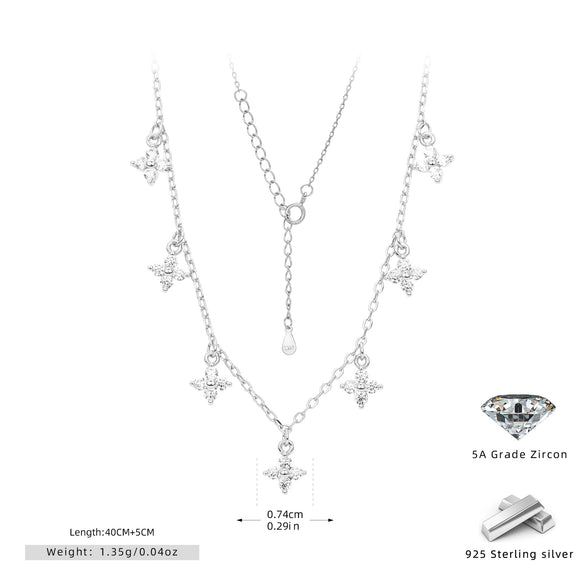 Wholesale Fashion S925 Sterling Silver Clavicle Chain With Inlaid Zircon And Star Pattern For Women