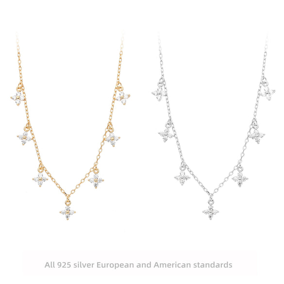 Wholesale Fashion S925 Sterling Silver Clavicle Chain With Inlaid Zircon And Star Pattern For Women