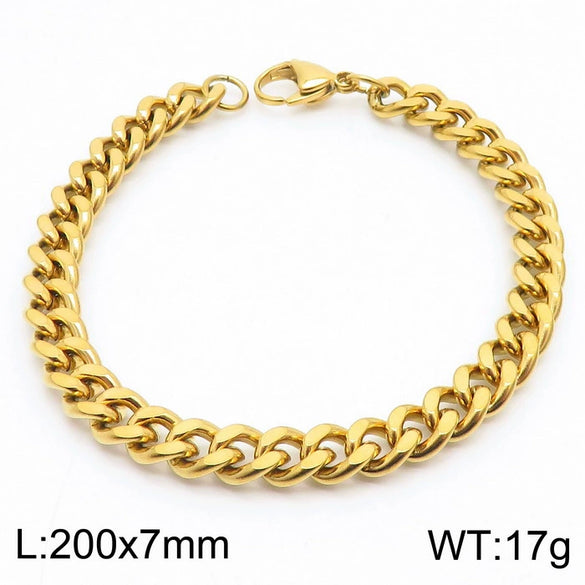 Wholesale Fashion Simple Hip Hop Unisex Titanium Steel Electroplating Treatment Side Flat Chain Geometry Pattern Jewelry Bracelet