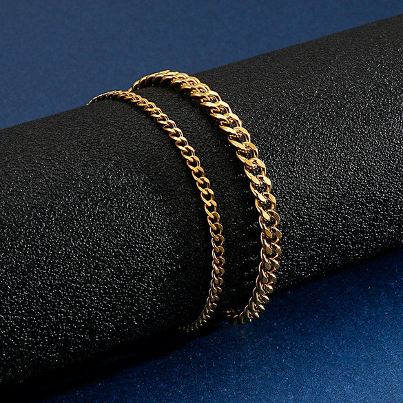Wholesale Fashion Simple Hip Hop Unisex Titanium Steel Electroplating Treatment Side Flat Chain Geometry Pattern Jewelry Bracelet