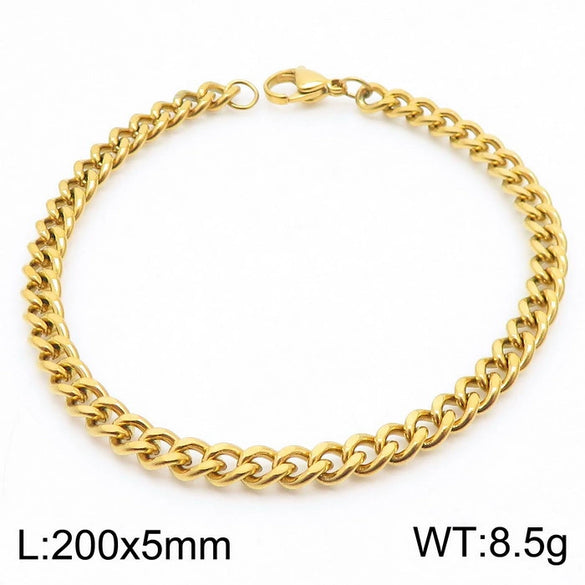 Wholesale Fashion Simple Hip Hop Unisex Titanium Steel Electroplating Treatment Side Flat Chain Geometry Pattern Jewelry Bracelet