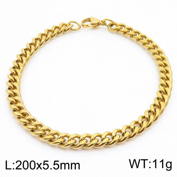 Wholesale Fashion Simple Hip Hop Unisex Titanium Steel Electroplating Treatment Side Flat Chain Geometry Pattern Jewelry Bracelet