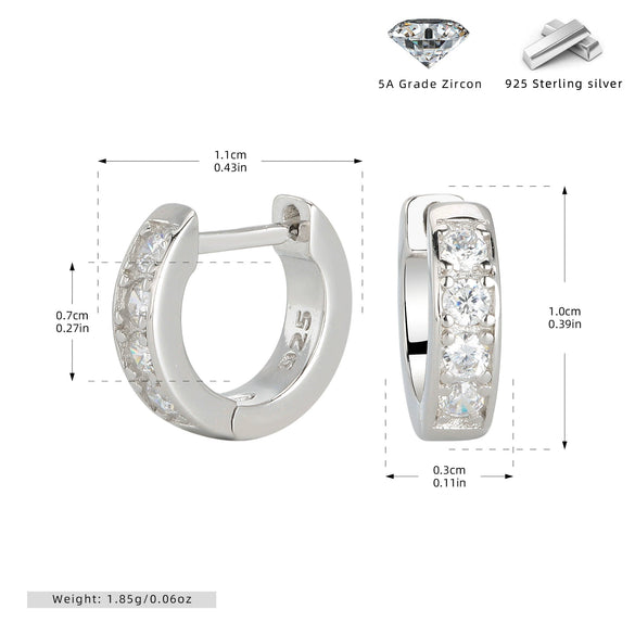 Wholesale Fashion Simple Basic Geometric Circle Shape Inlaid Zircon 925 Sterling Silver Women's Ear Buckle Earrings