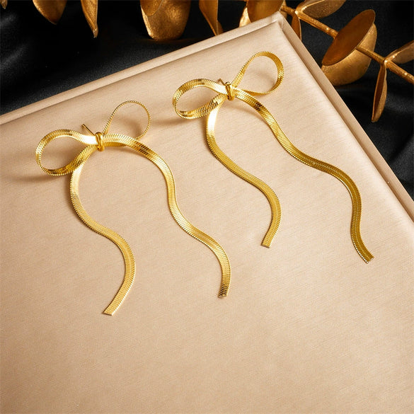 Wholesale Fashion Simple Cute Bow Goldplated Stainless Steel Earrings
