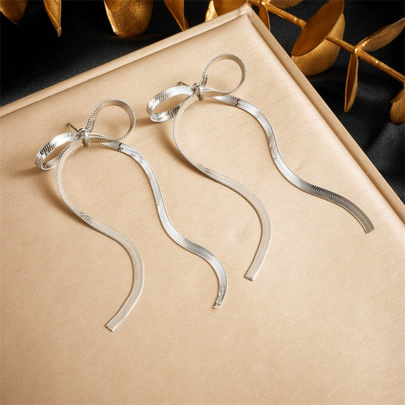 Wholesale Fashion Simple Cute Bow Goldplated Stainless Steel Earrings